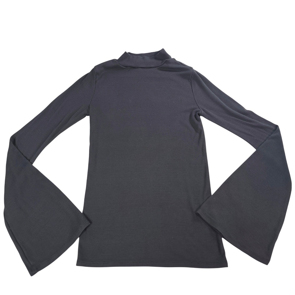 Abercrombie & Fitch Women XS Black Ribbed Mock Neck Bell Sleeve Top Mockneck